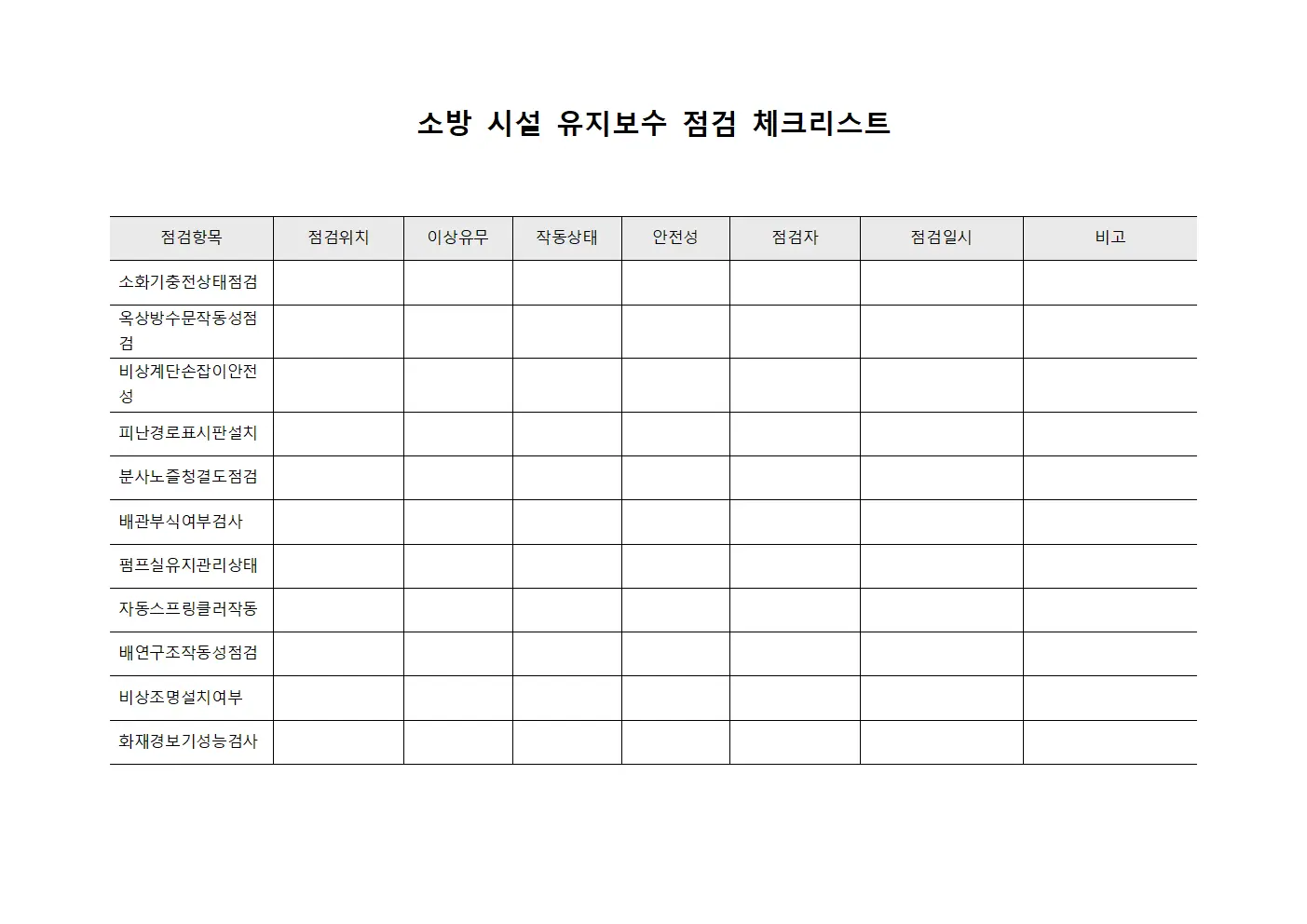 소방 시설 유지보수 점검 체크리스트 양식.서식