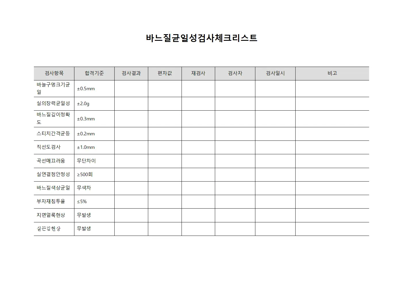 바느질균일성검사체크리스트