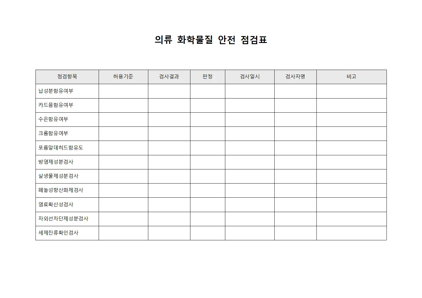 의류 화학물질 안전 점검표
