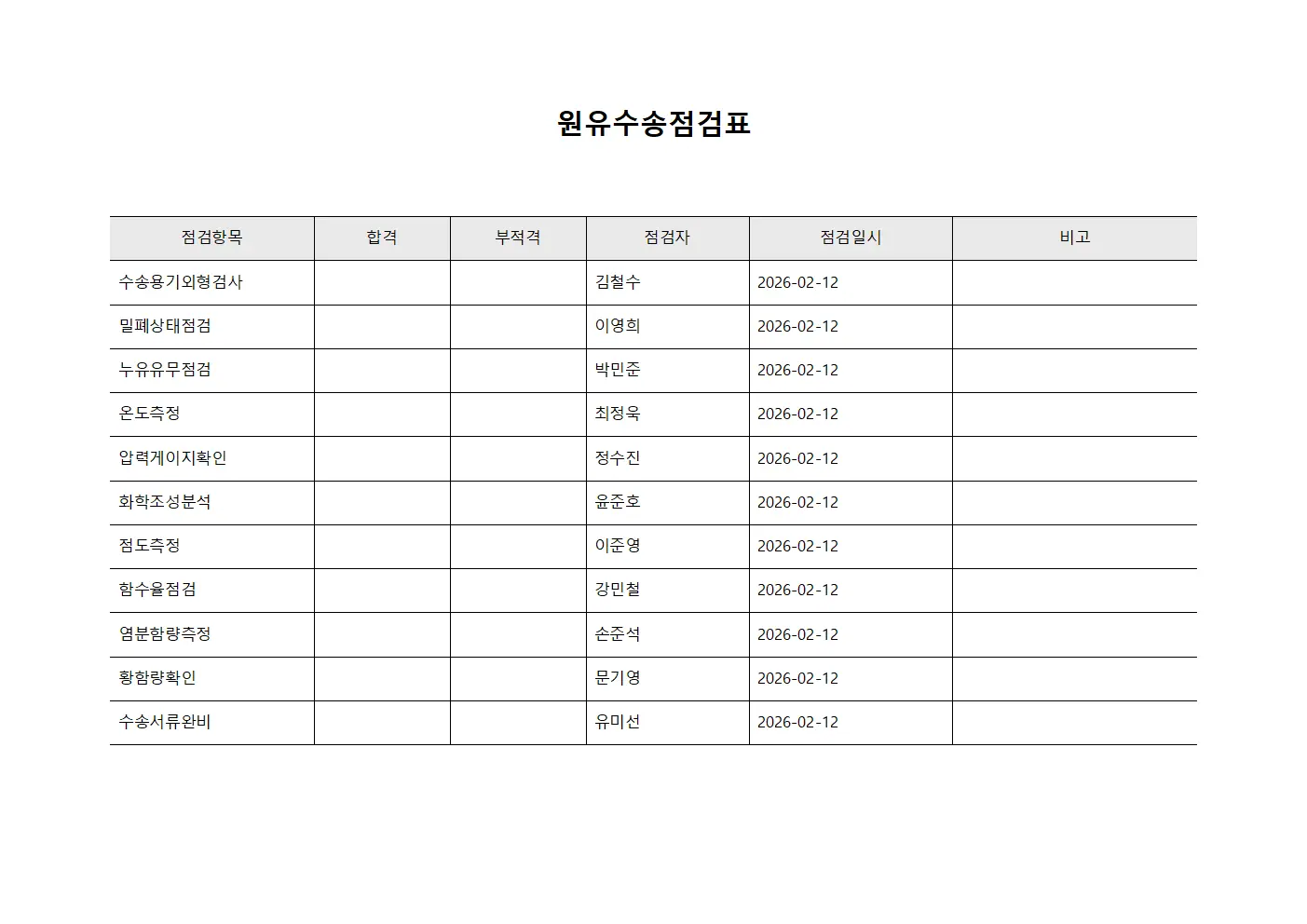 원유수송점검표