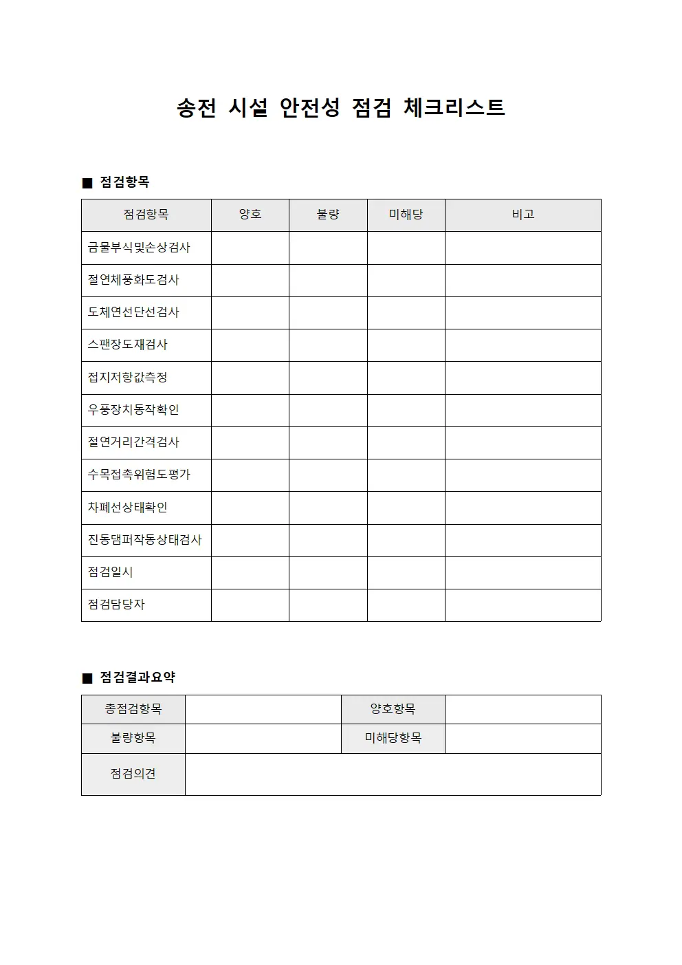 송전 시설 안전성 점검 체크리스트