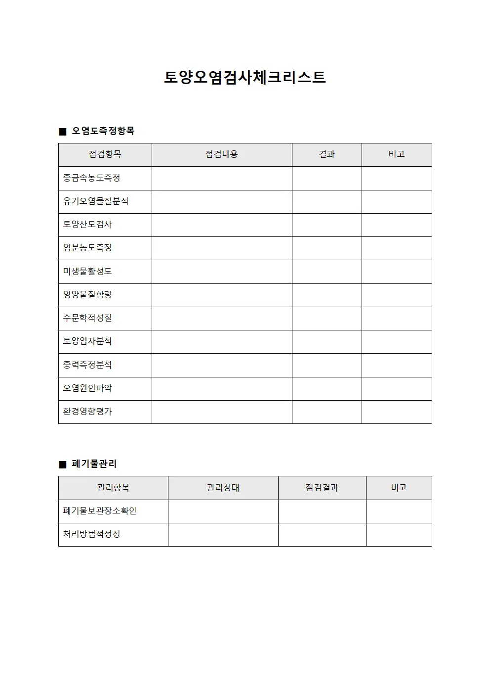 토양오염검사체크리스트