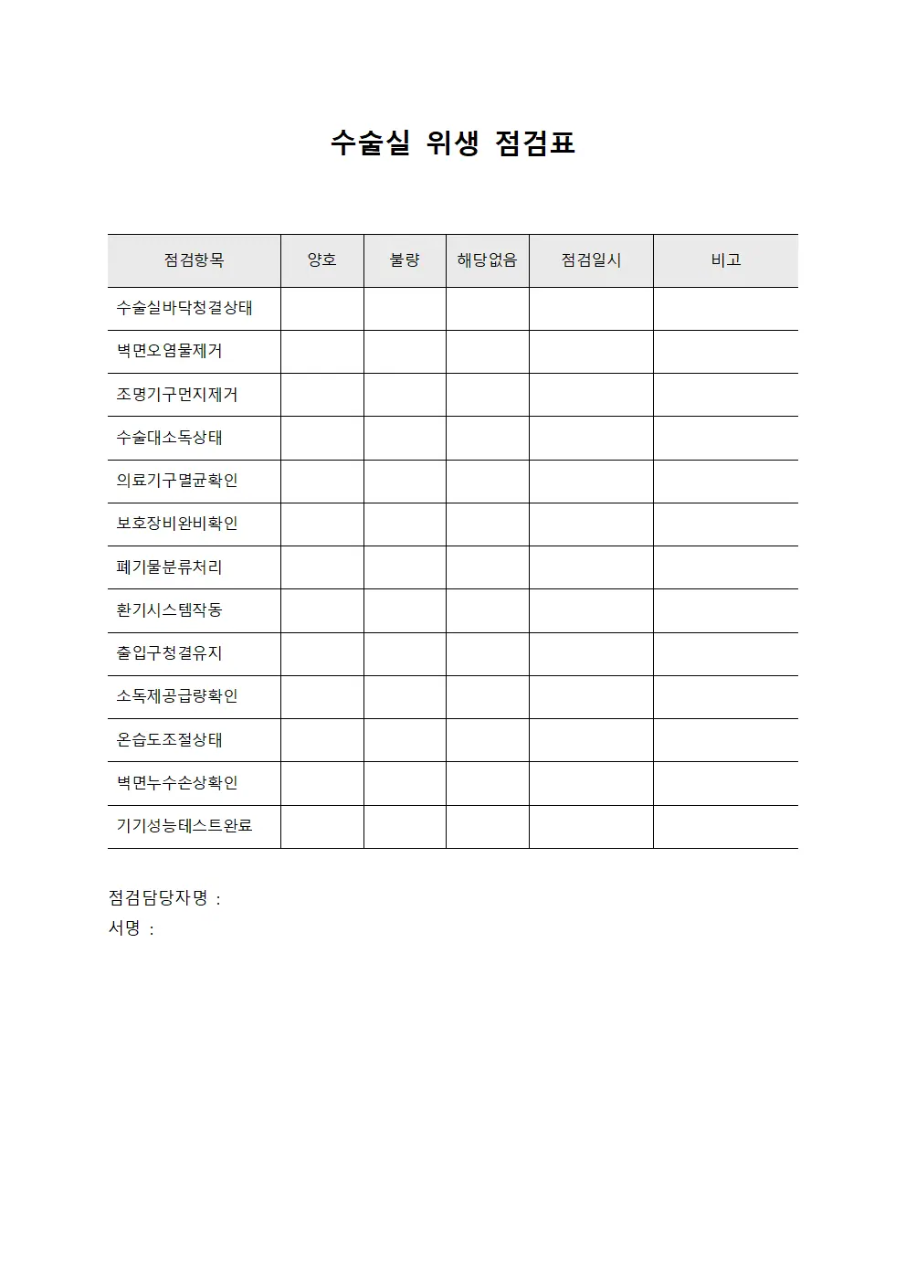수술실 위생 점검표