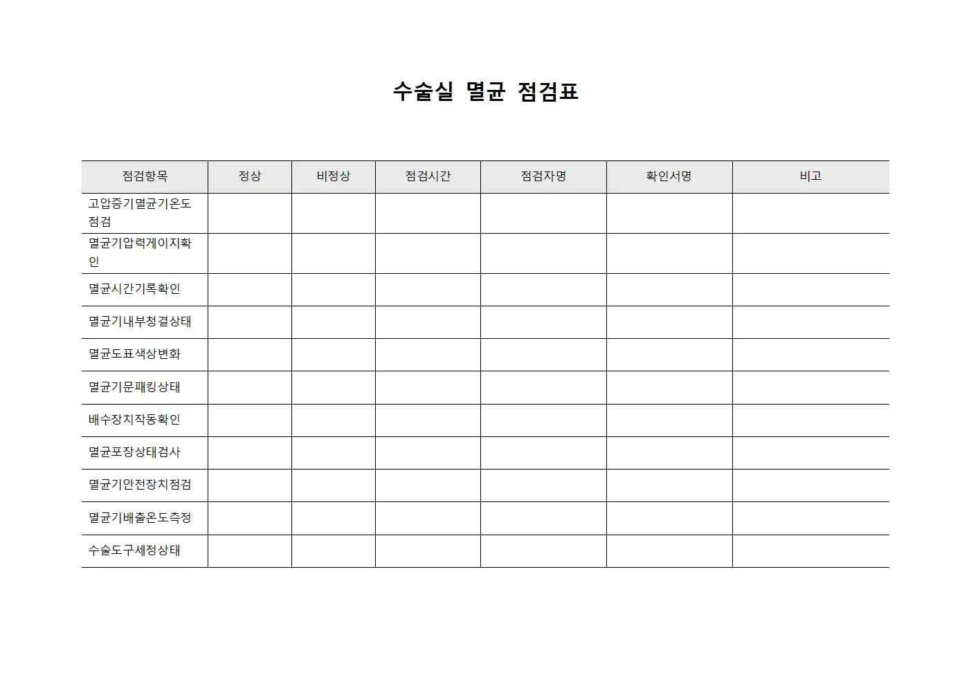 수술실 멸균 점검표 양식.서식