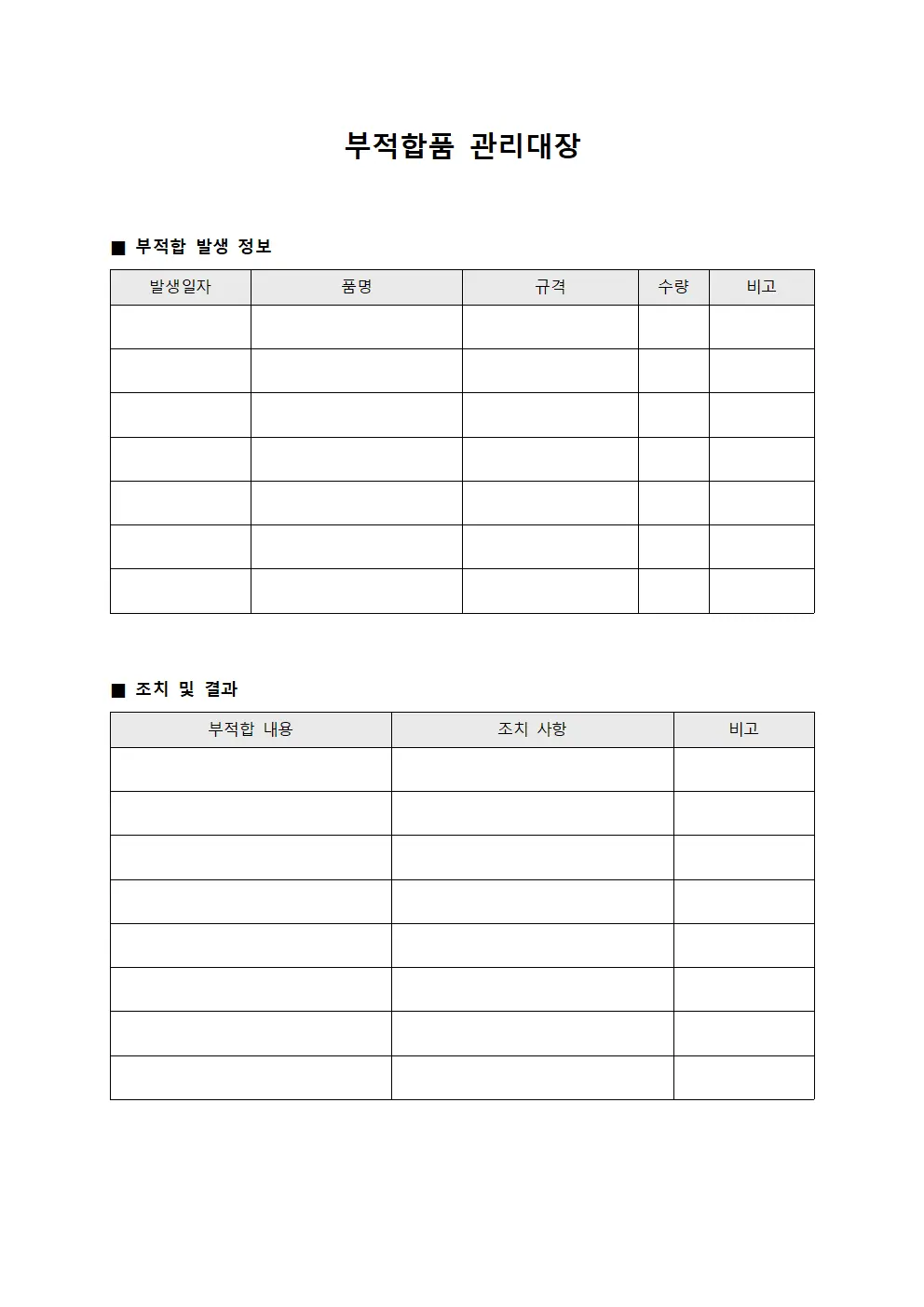 부적합품 관리대장
