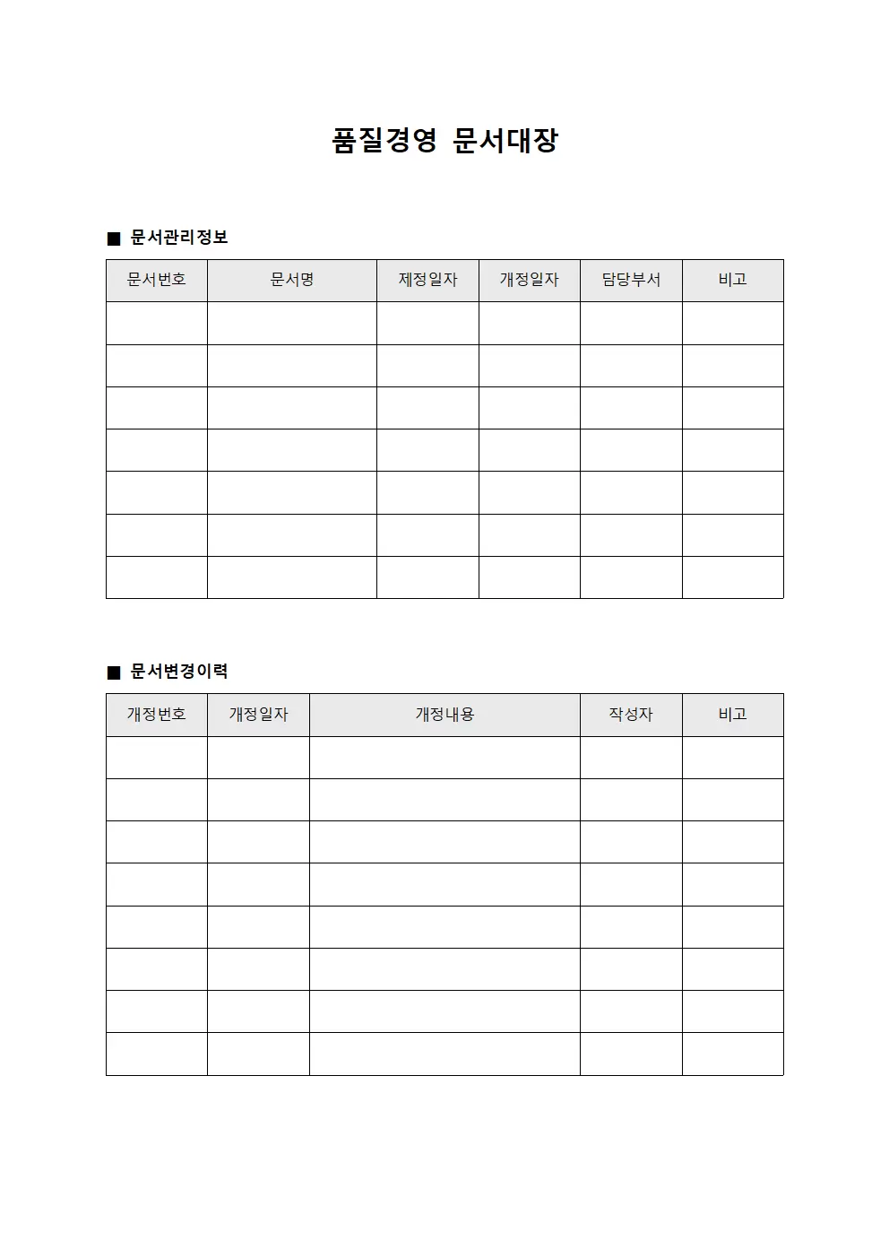 품질경영 문서대장