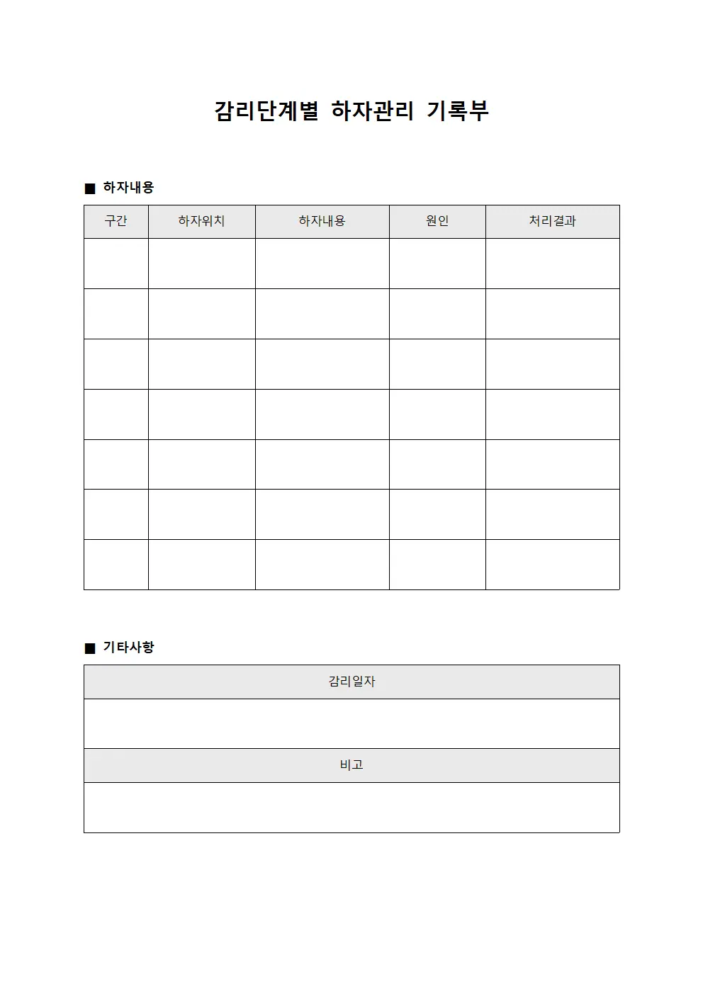 감리단계별 하자관리 기록부
