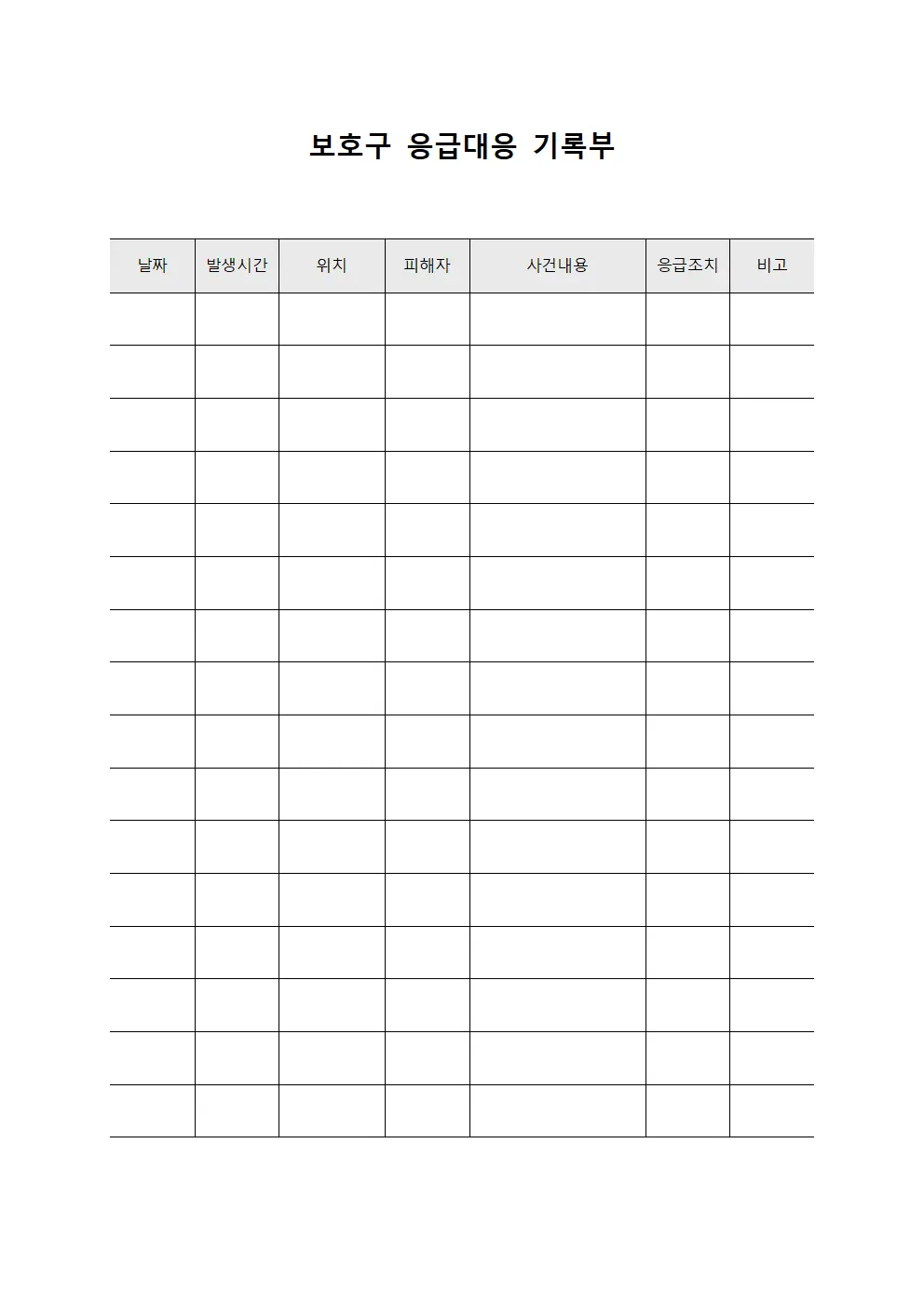 보호구 응급대응 기록부