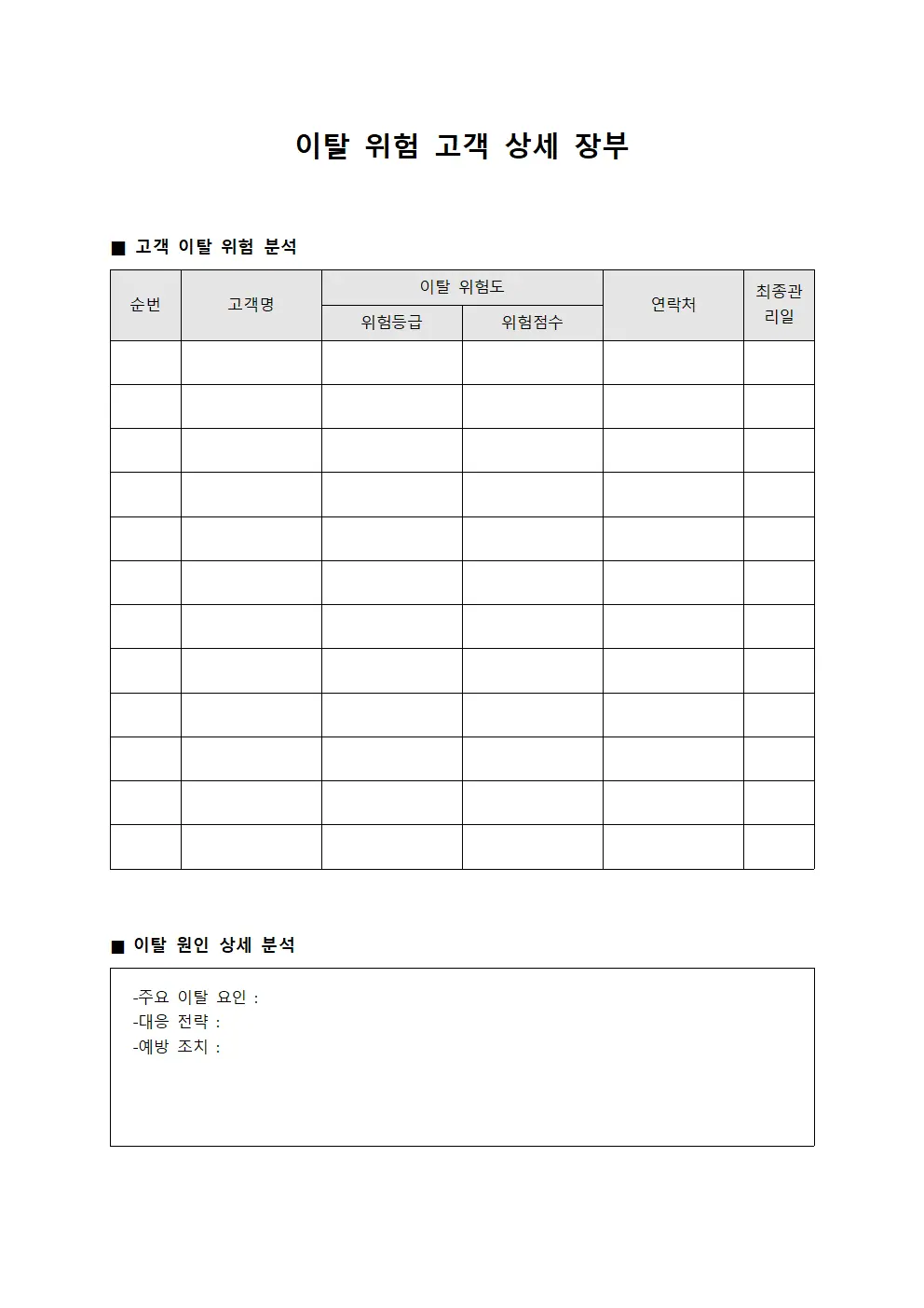 이탈 위험 고객 상세 장부 문서서식