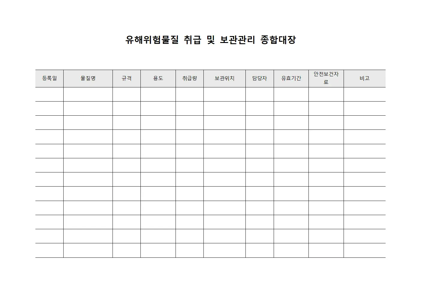 유해위험물질 취급 및 보관관리 종합대장