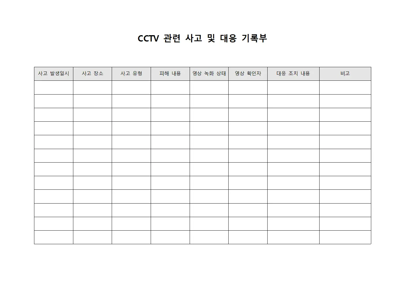 CCTV 관련 사고 및 대응 기록부 서식파일
