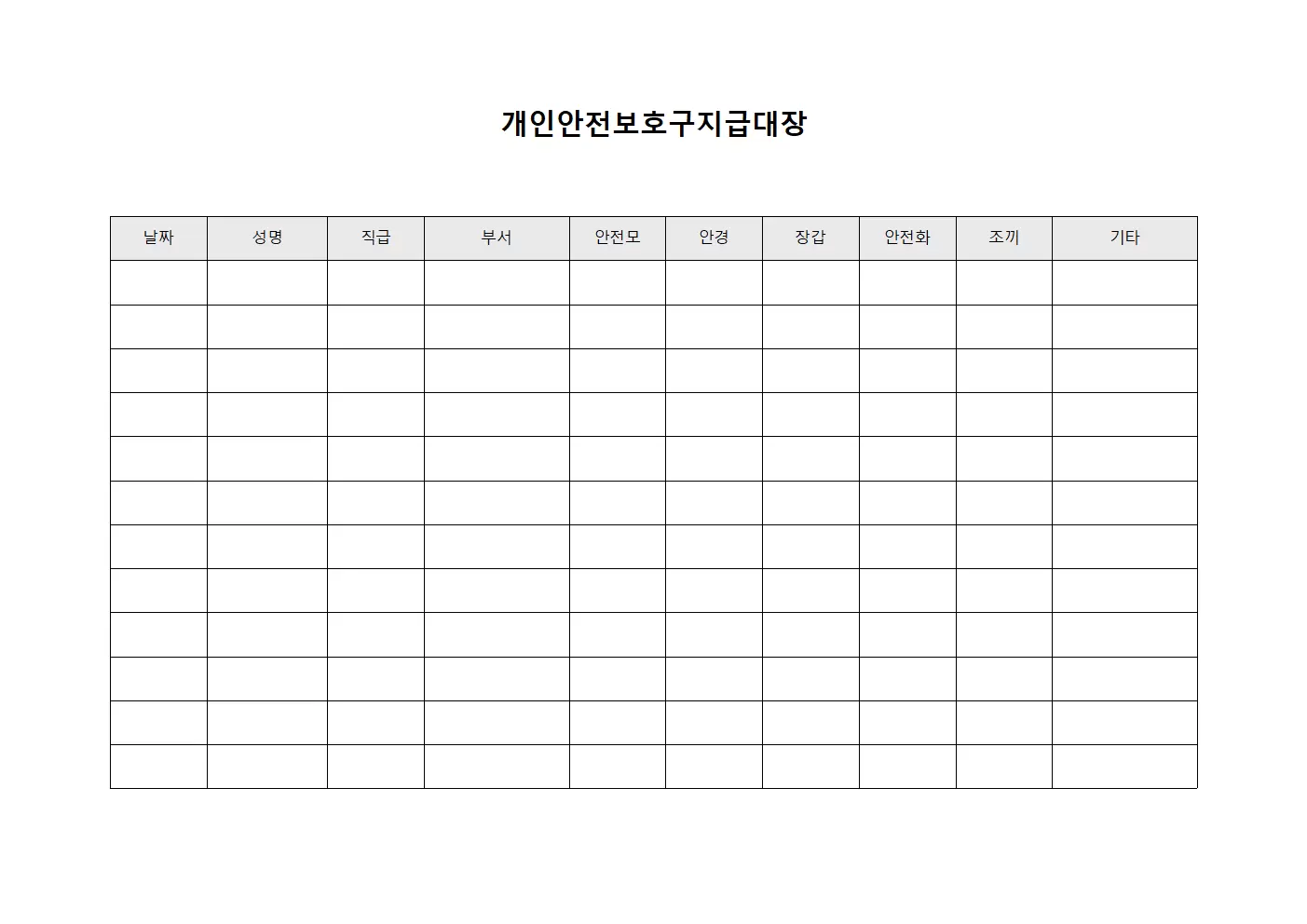 운전자 안전보호구지급대장 관리 양식.서식