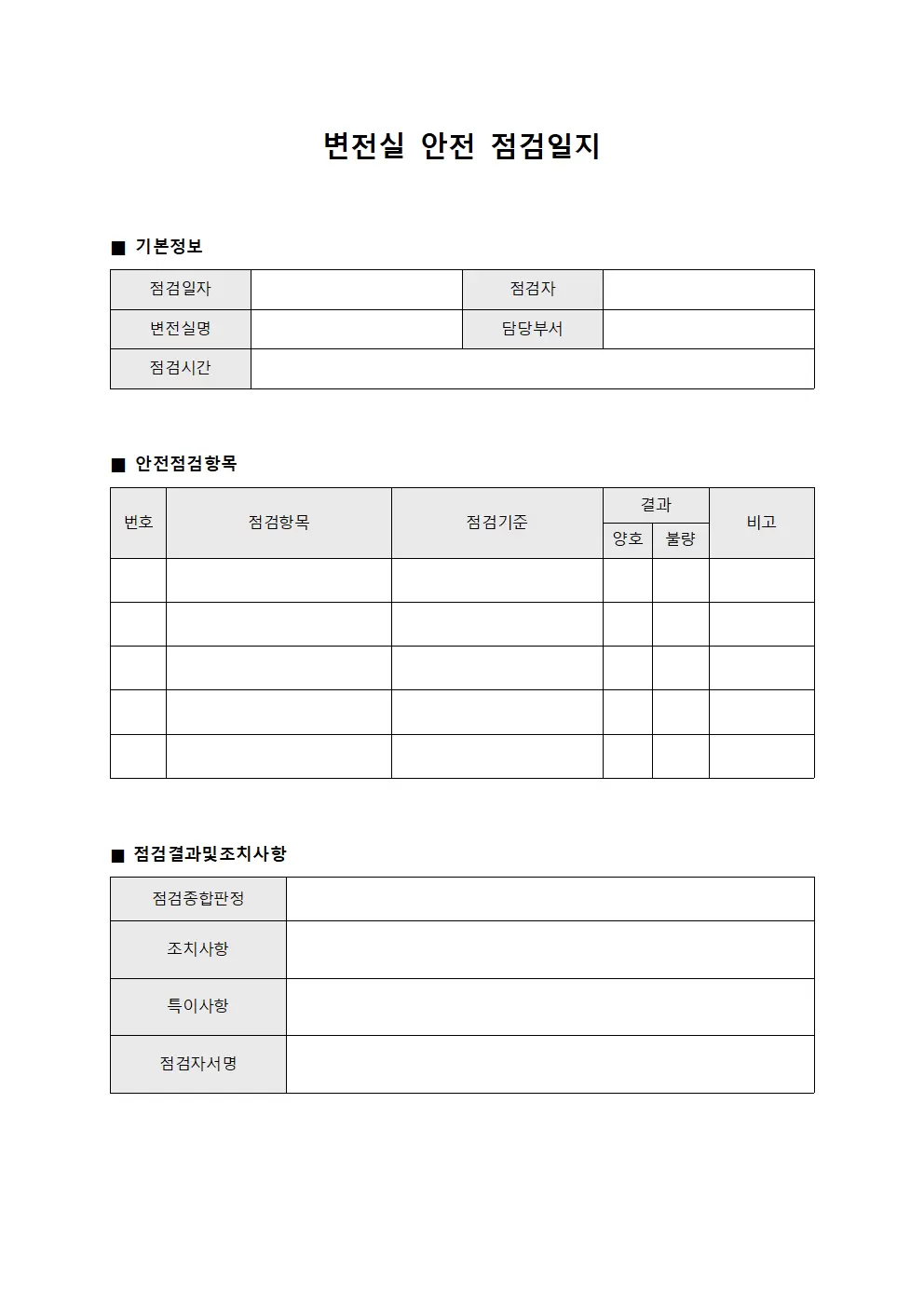 변전실안전 점검일지