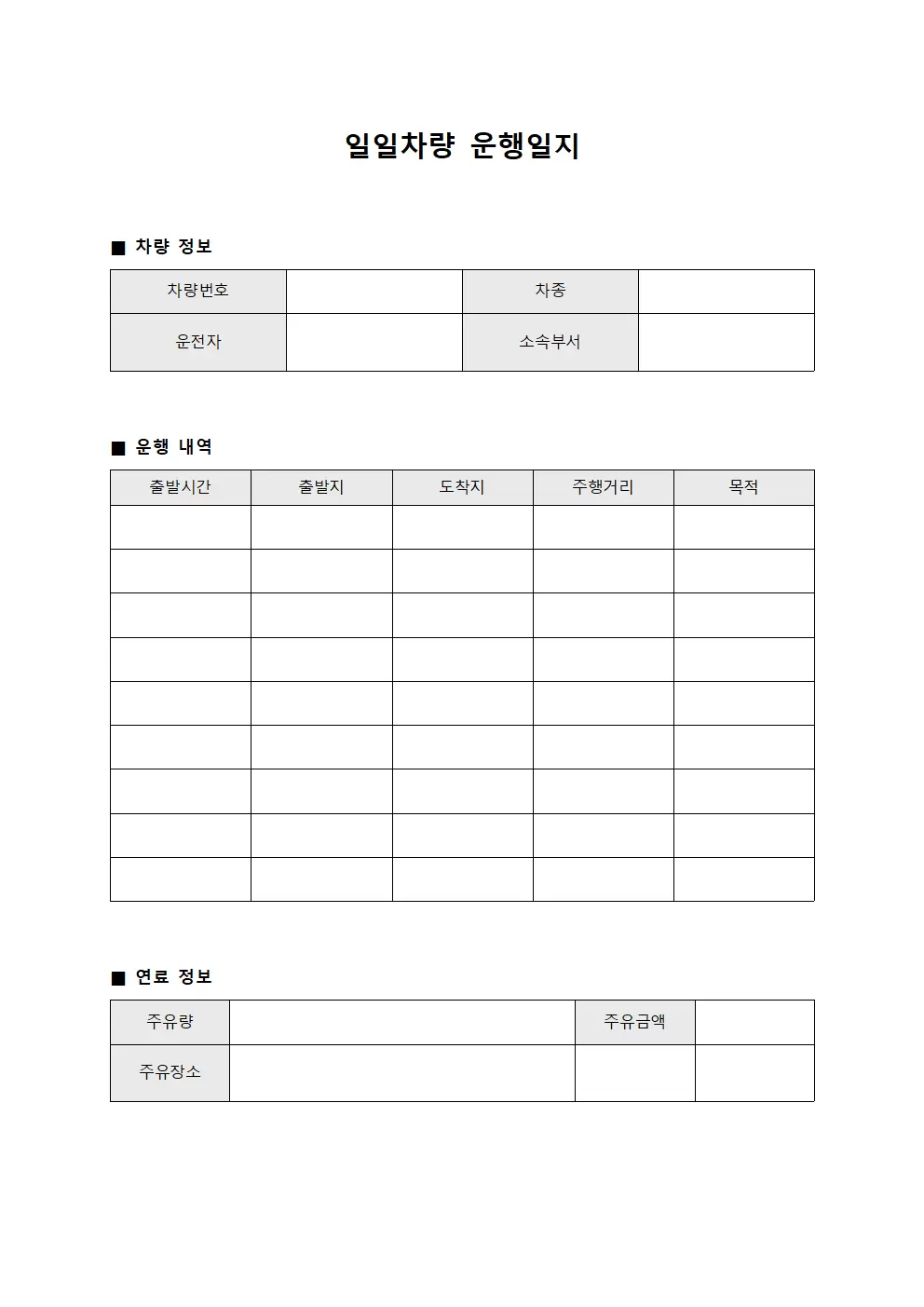 일일차량운행일지 (연료비지출현황)