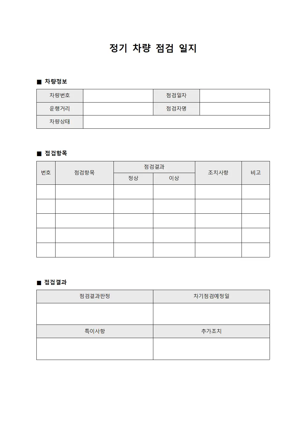 정기 차량점검일지 수행현황