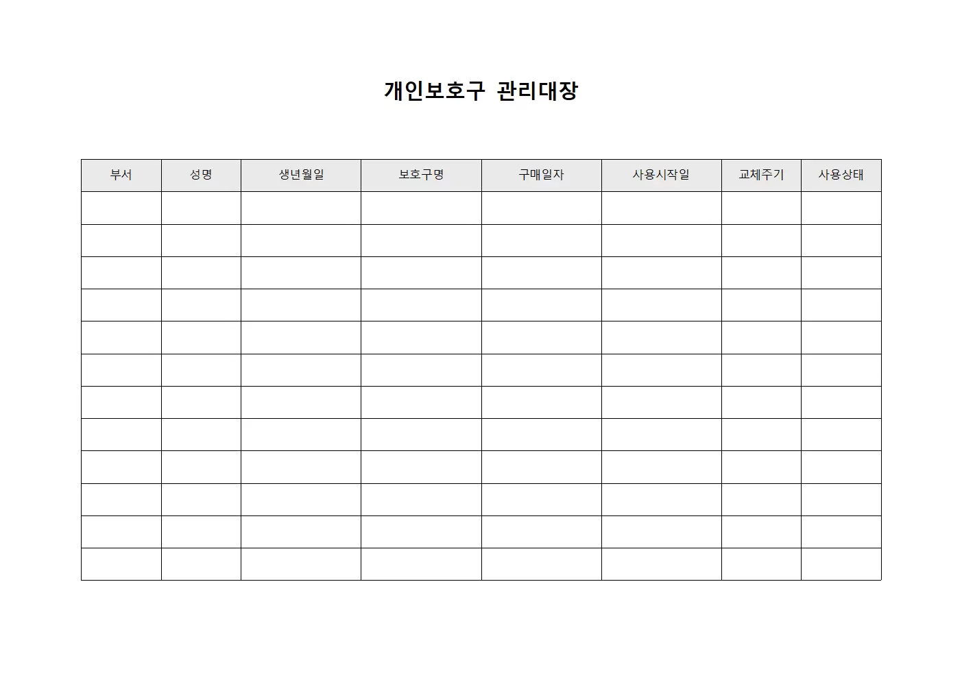 개인보호구관리대장 - 참여인원안전장비교체