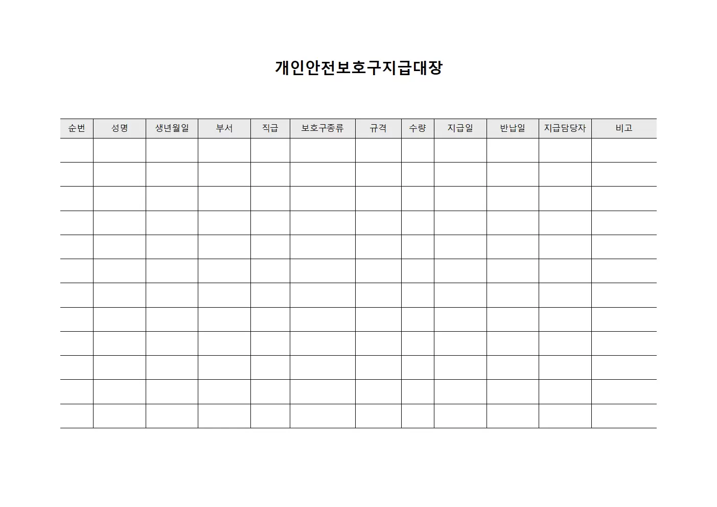 감전방지 안전보호구지급대장 관리 양식문서