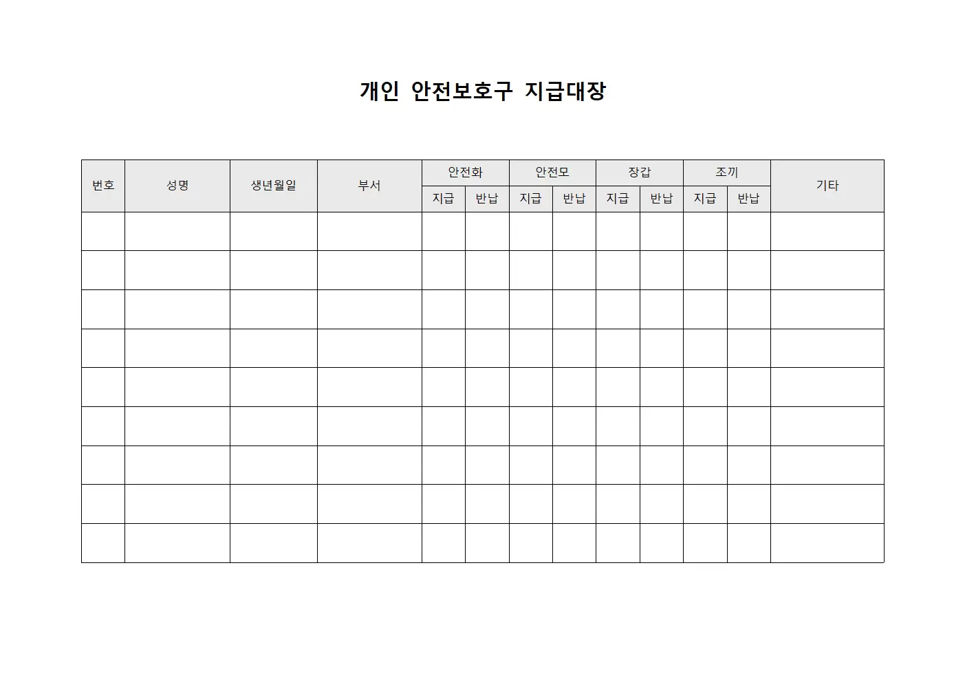 생산 안전보호구지급대장 - 장비 배분