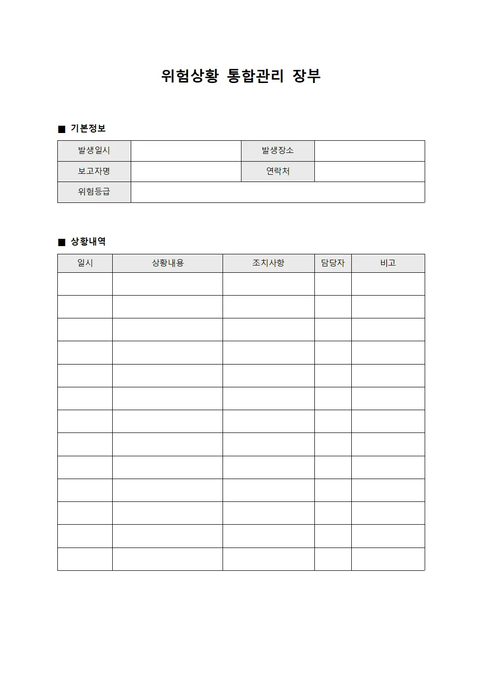 위험상황 통합관리 장부
