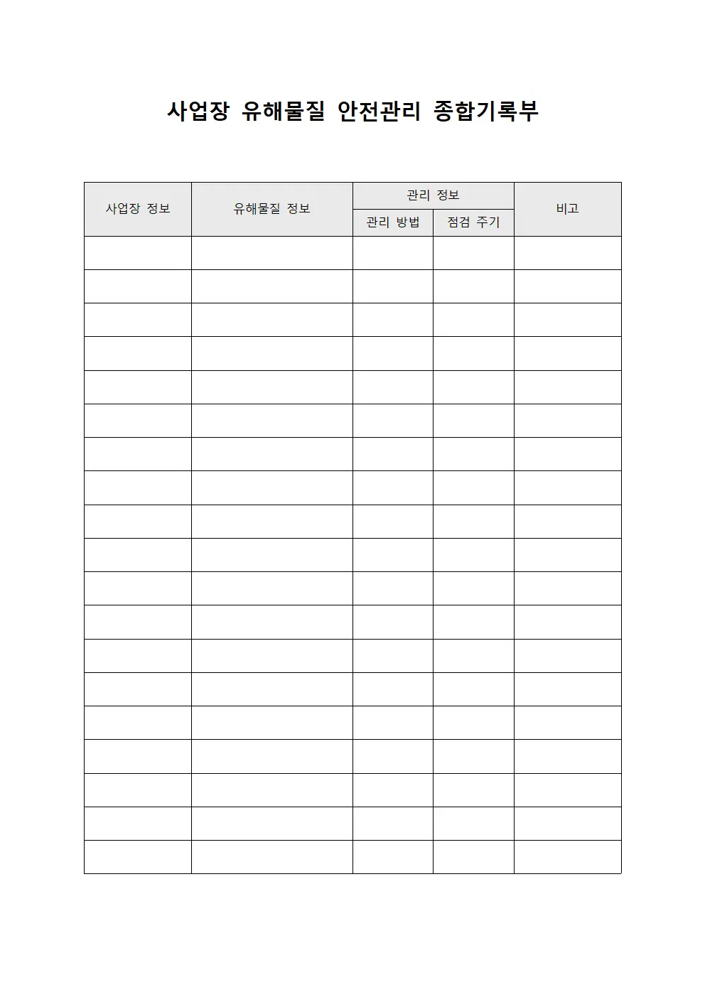 사업장 유해물질 안전관리 종합기록부