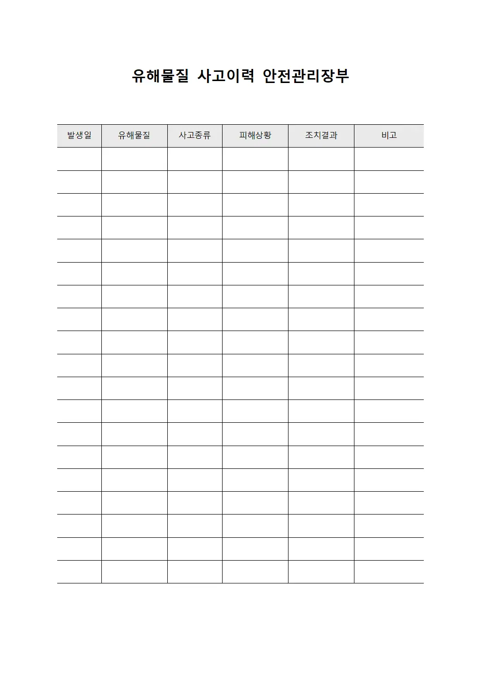 유해물질 사고이력 안전관리장부 양식문서
