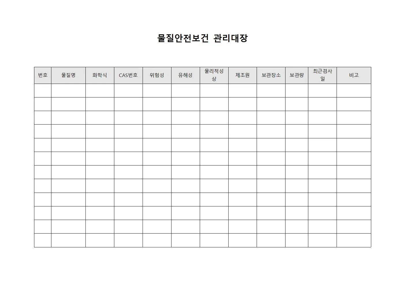 물질안전보건 관리대장 양식