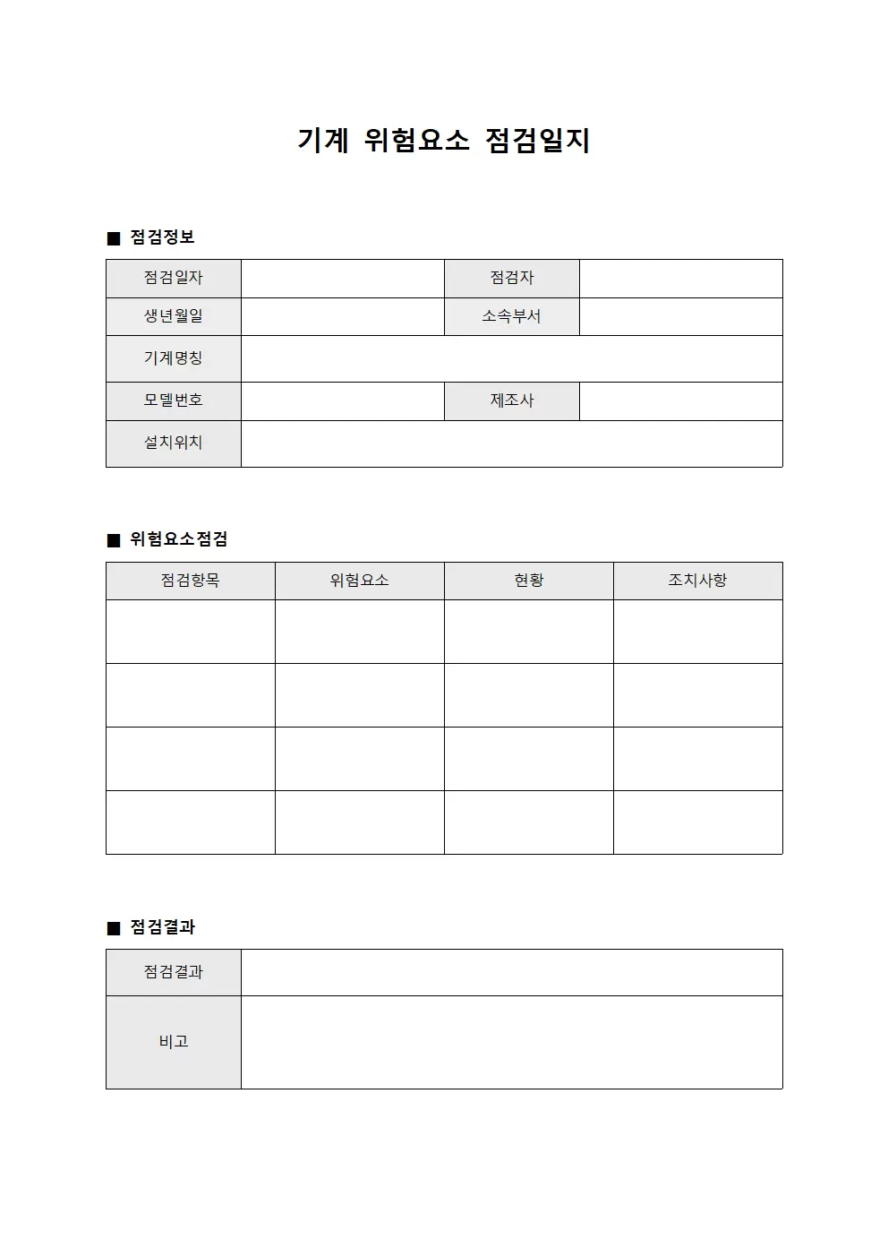 기계 위험요소 점검일지