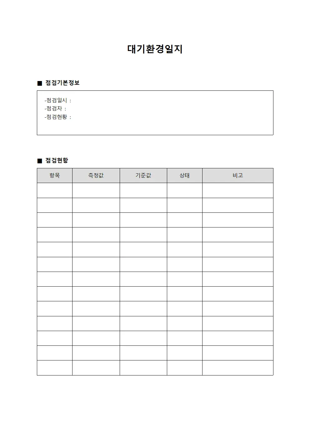 작업 대기환경일지 점검 현황