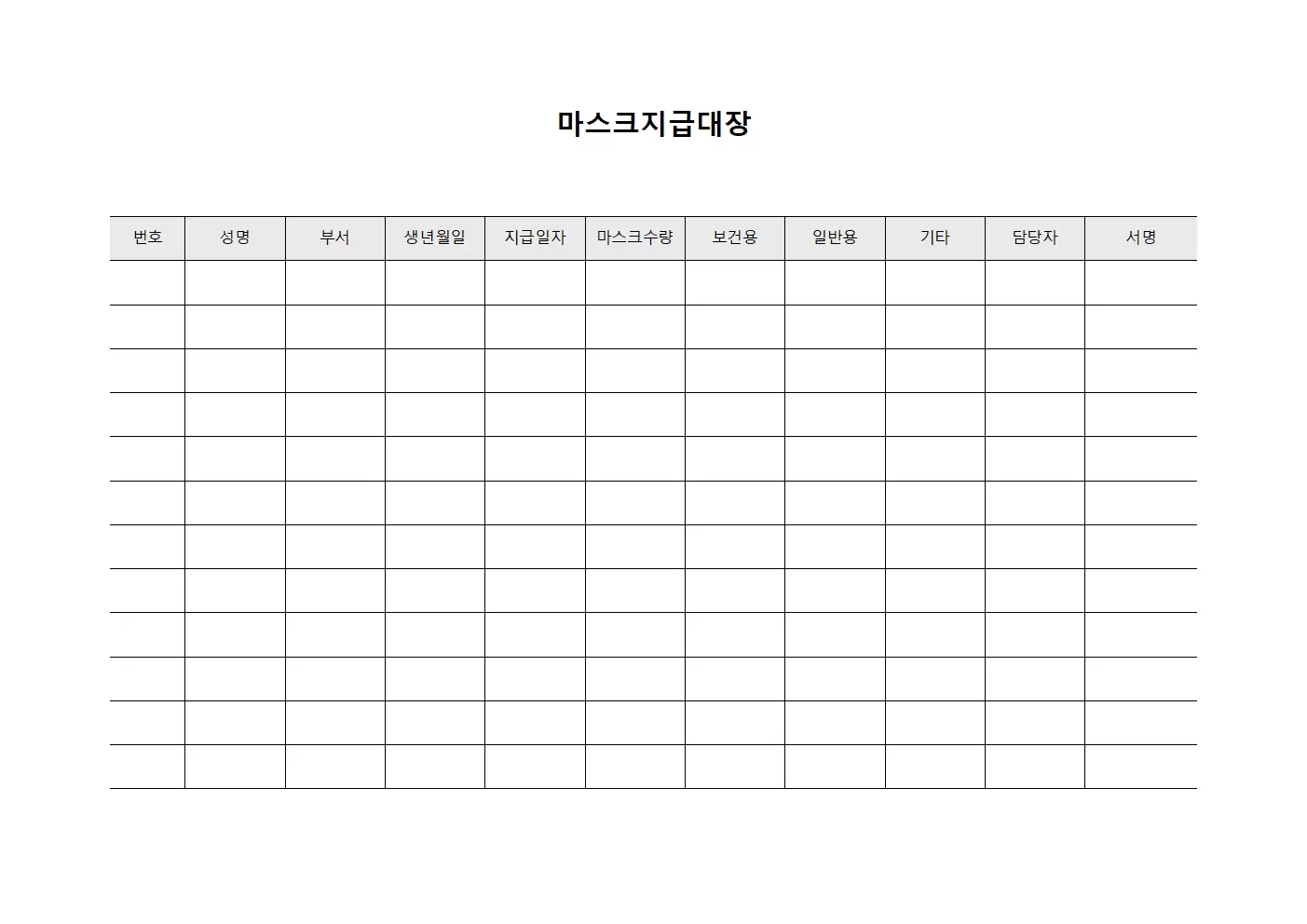 마스크지급대장 - 종사자 방역물품 배급
