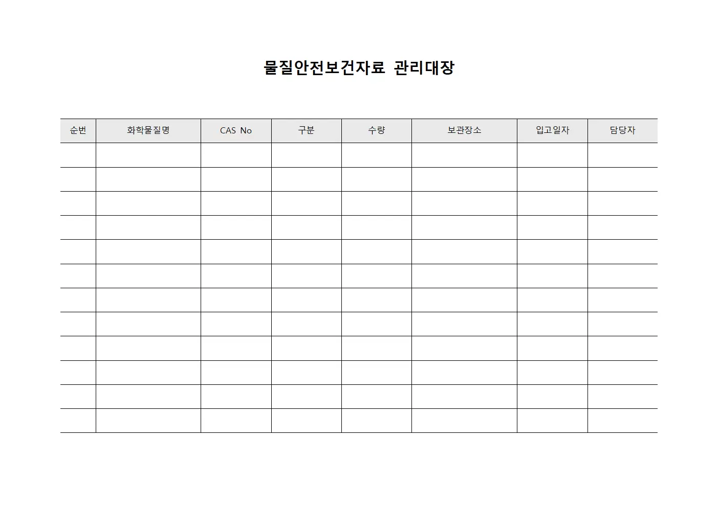 시너취급 물질안전보건자료관리대장
