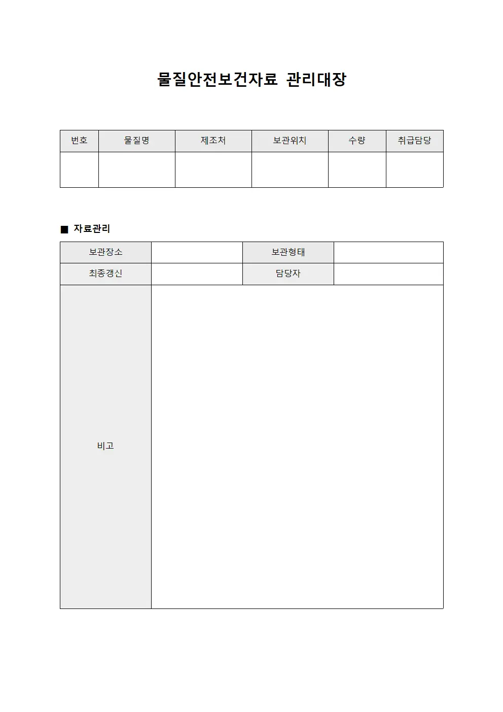 물질안전보건자료관리대장 (도장재료)