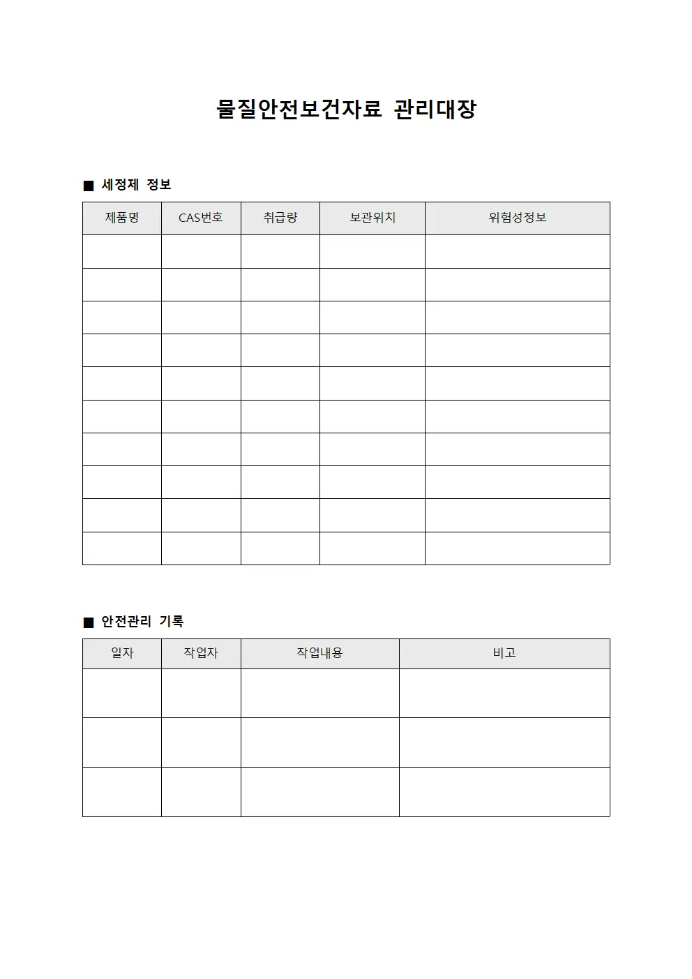 물질안전보건자료관리대장 (세정제보관)