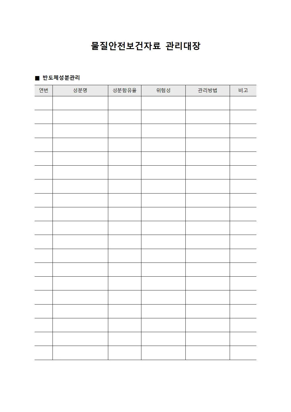 물질안전보건자료관리대장 - 반도체성분