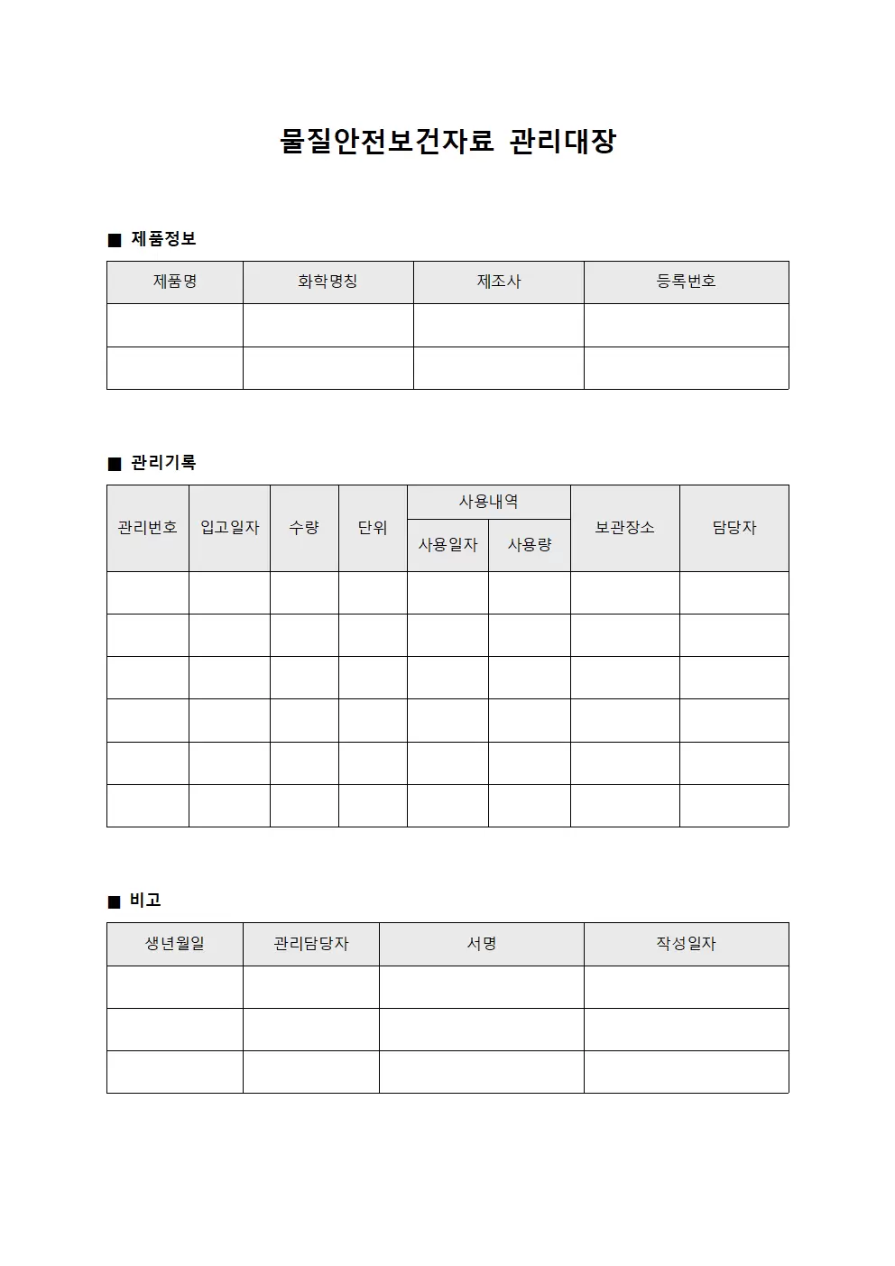 물질안전보건자료관리대장 (곰팡이제거제)