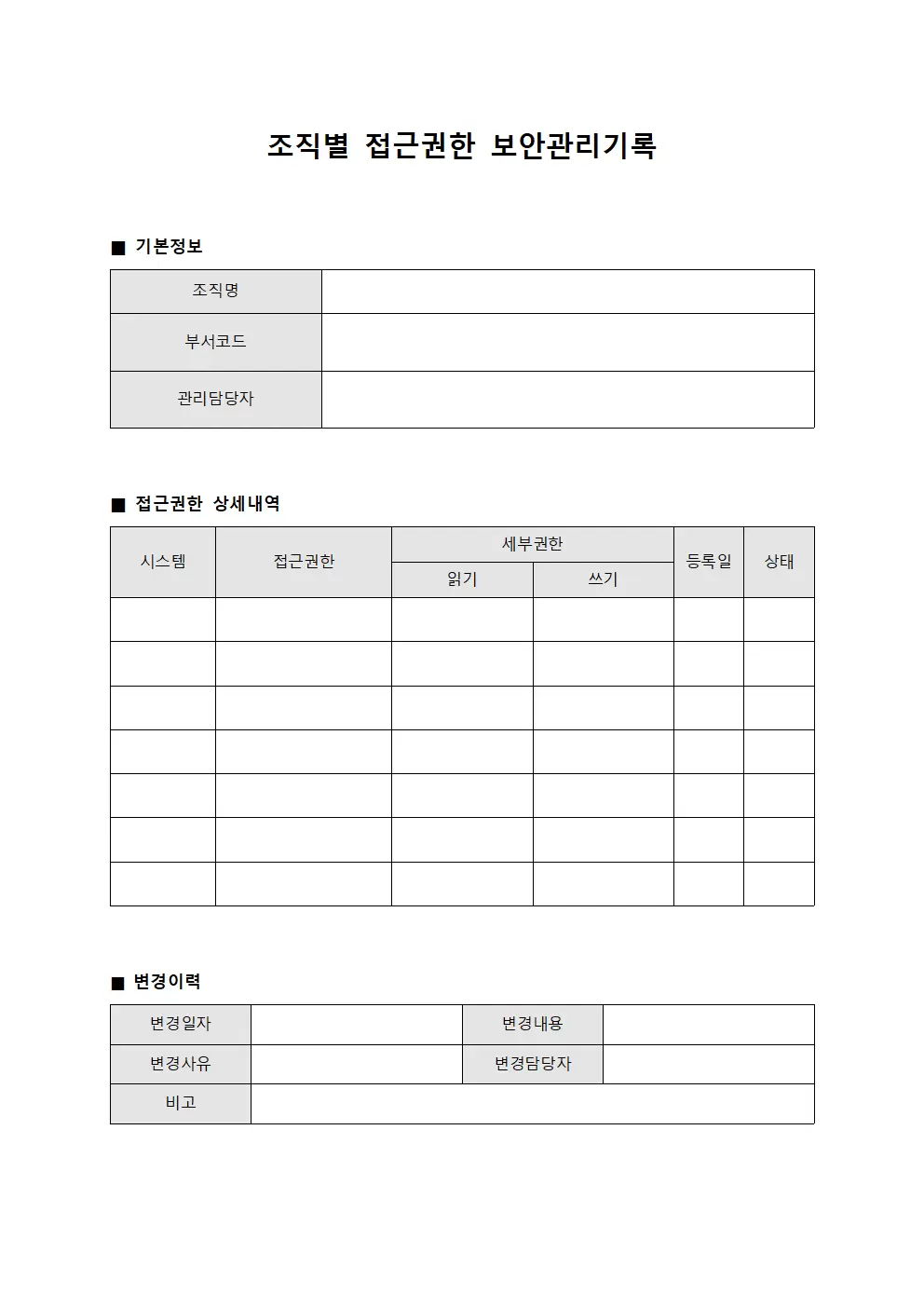 조직별 접근권한 보안관리기록