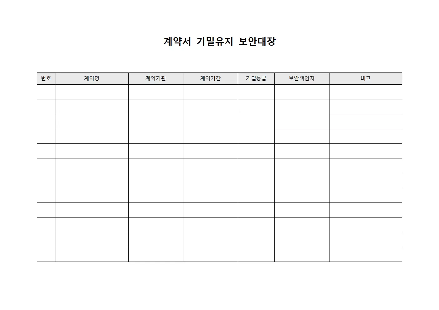 계약서 기밀유지 보안대장