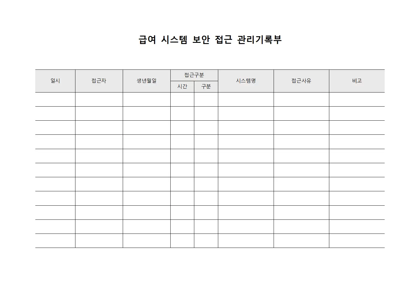 급여 시스템 보안 접근 관리기록부 서식문서