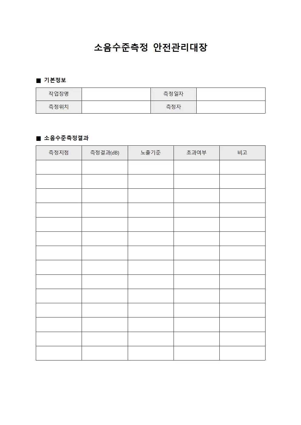 안전관리대장 (소음수준측정)