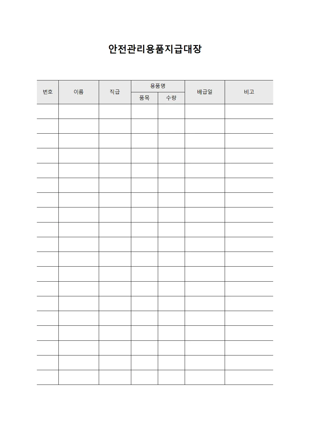 안전관리용품지급대장 - 인원별 배급현황