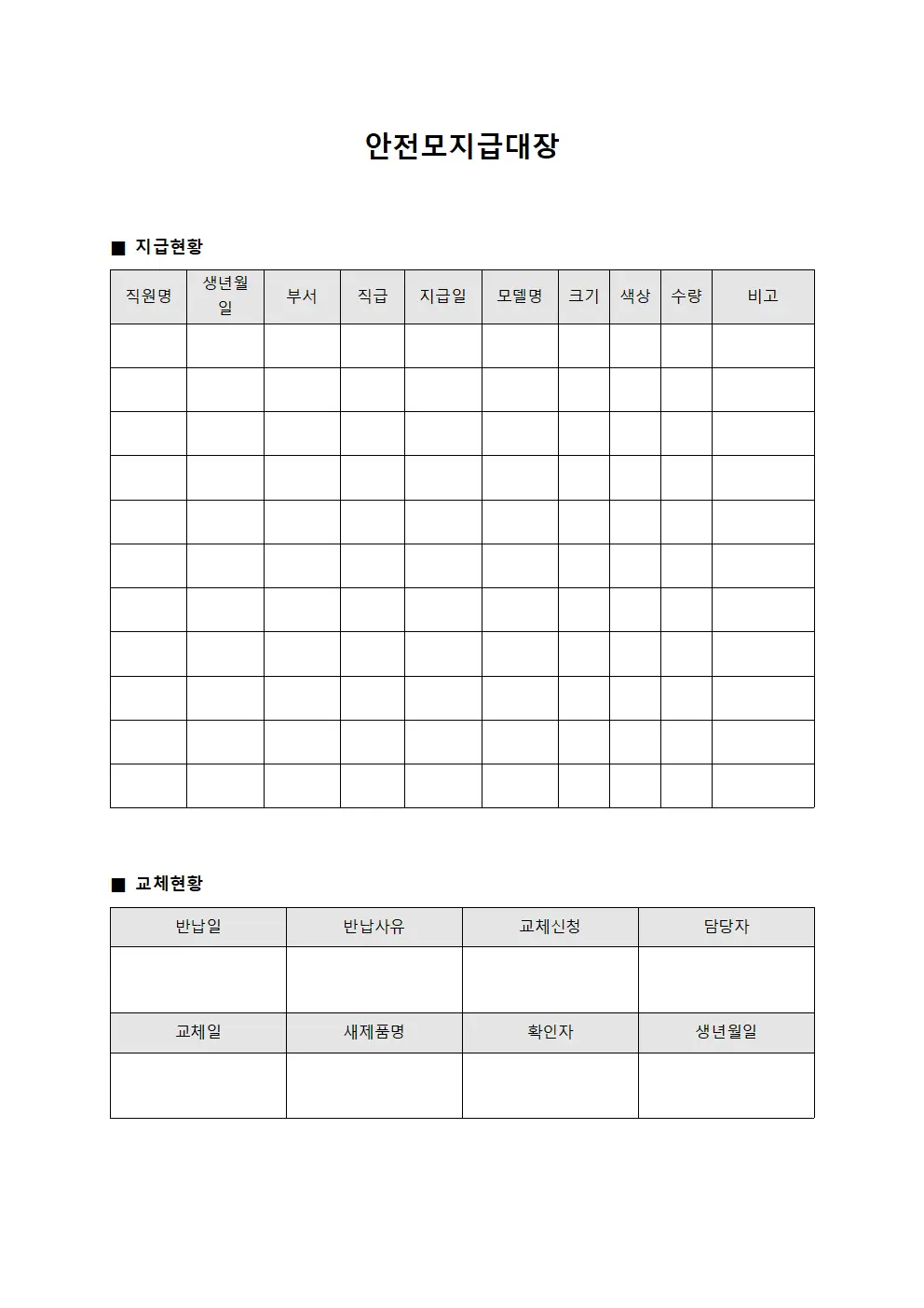 안전모지급대장 (전사원 지급현황)