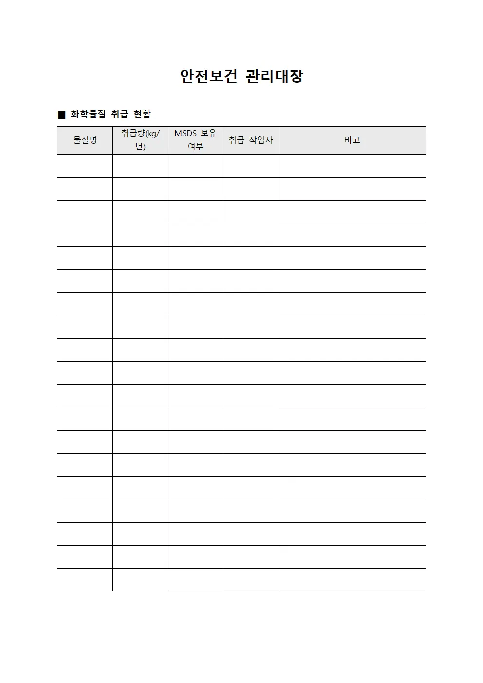 안전보건관리대장 - 화학물질취급현황