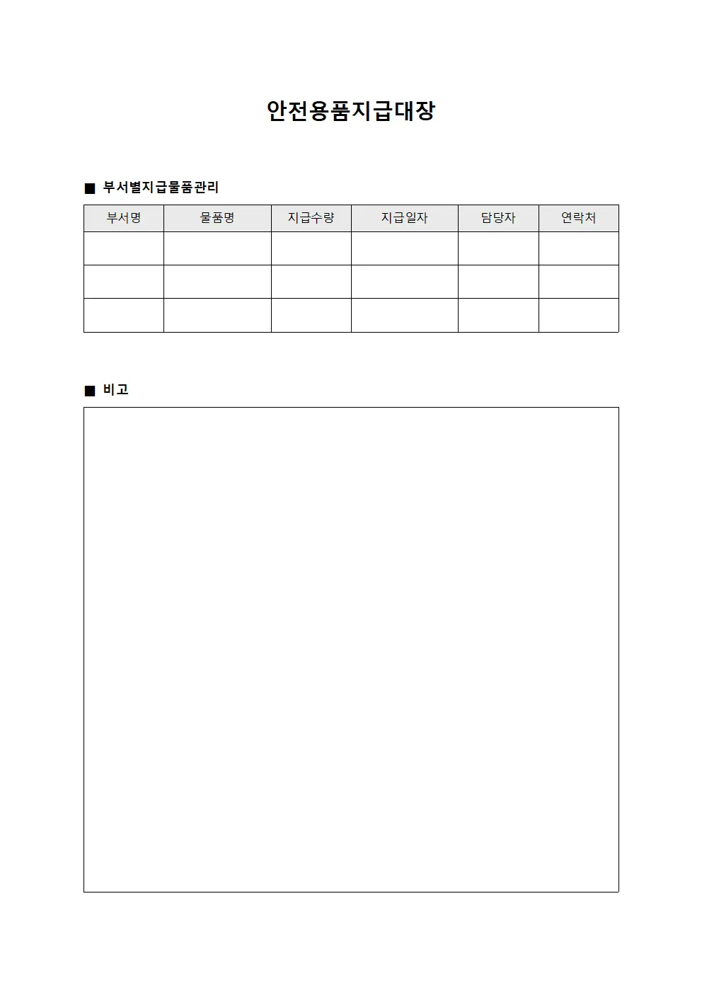 안전용품지급대장 - 부서별 지급물품 관리