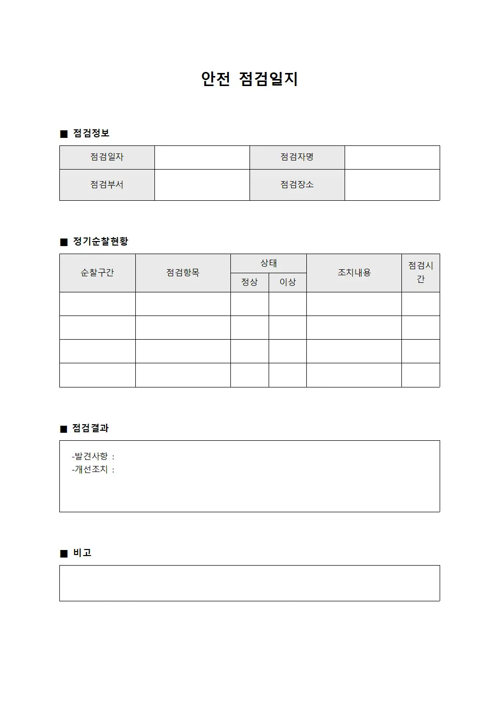 안전점검일지 (정기순찰)