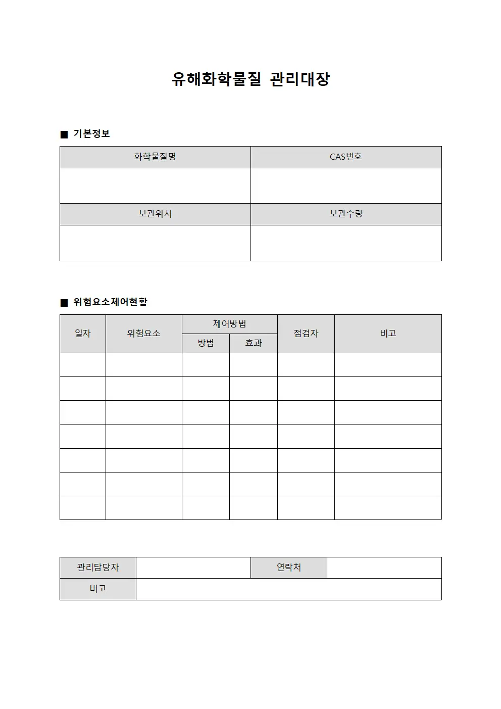 유해화학물질관리대장 (위험요소제어현황)