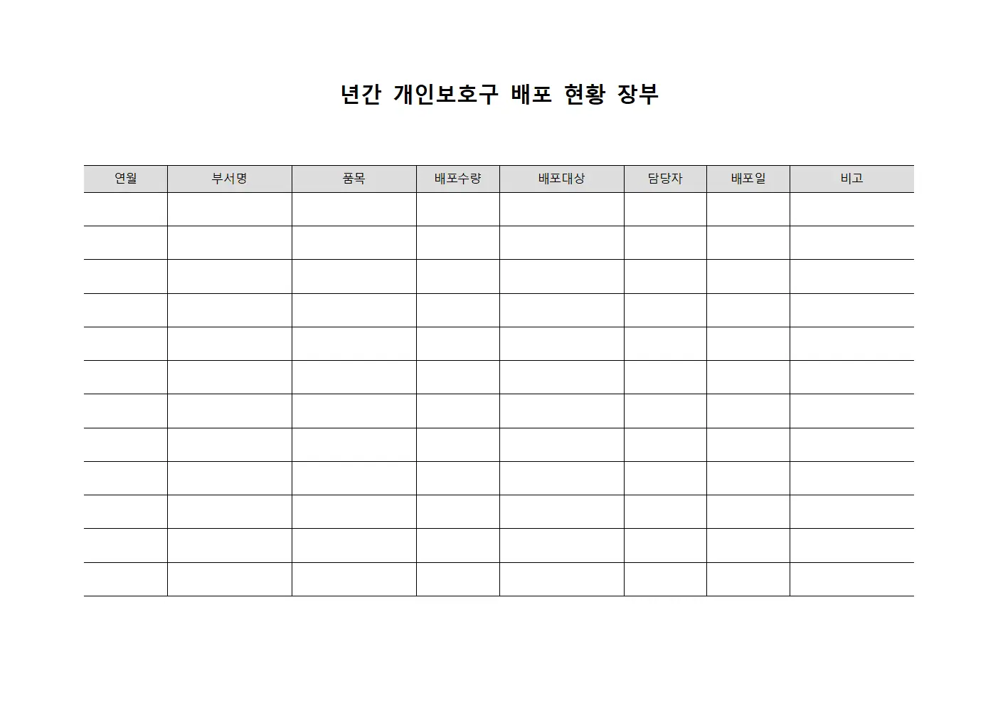 년간 개인보호구 배포 현황 장부