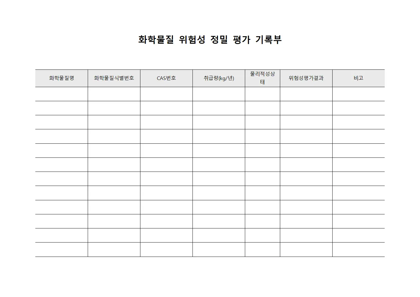 화학물질 위험성 정밀 평가 기록부 템플릿 양식