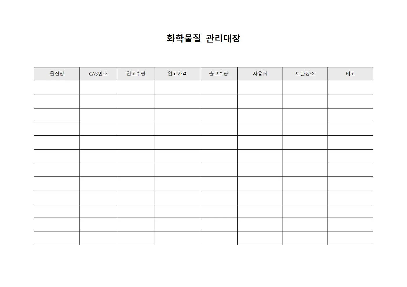 화학물질관리대장 (원자재입출고현황)