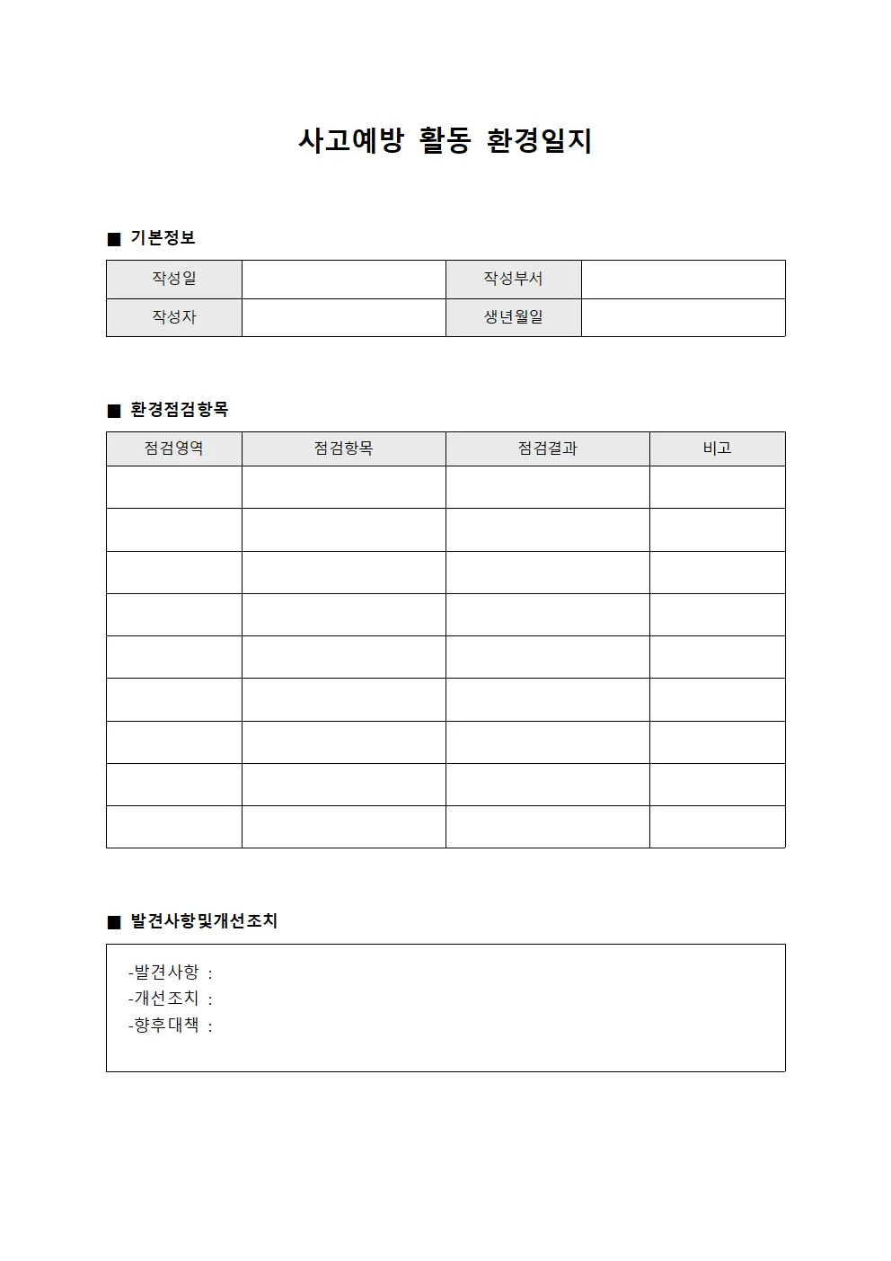 사고예방 활동 환경일지 현황