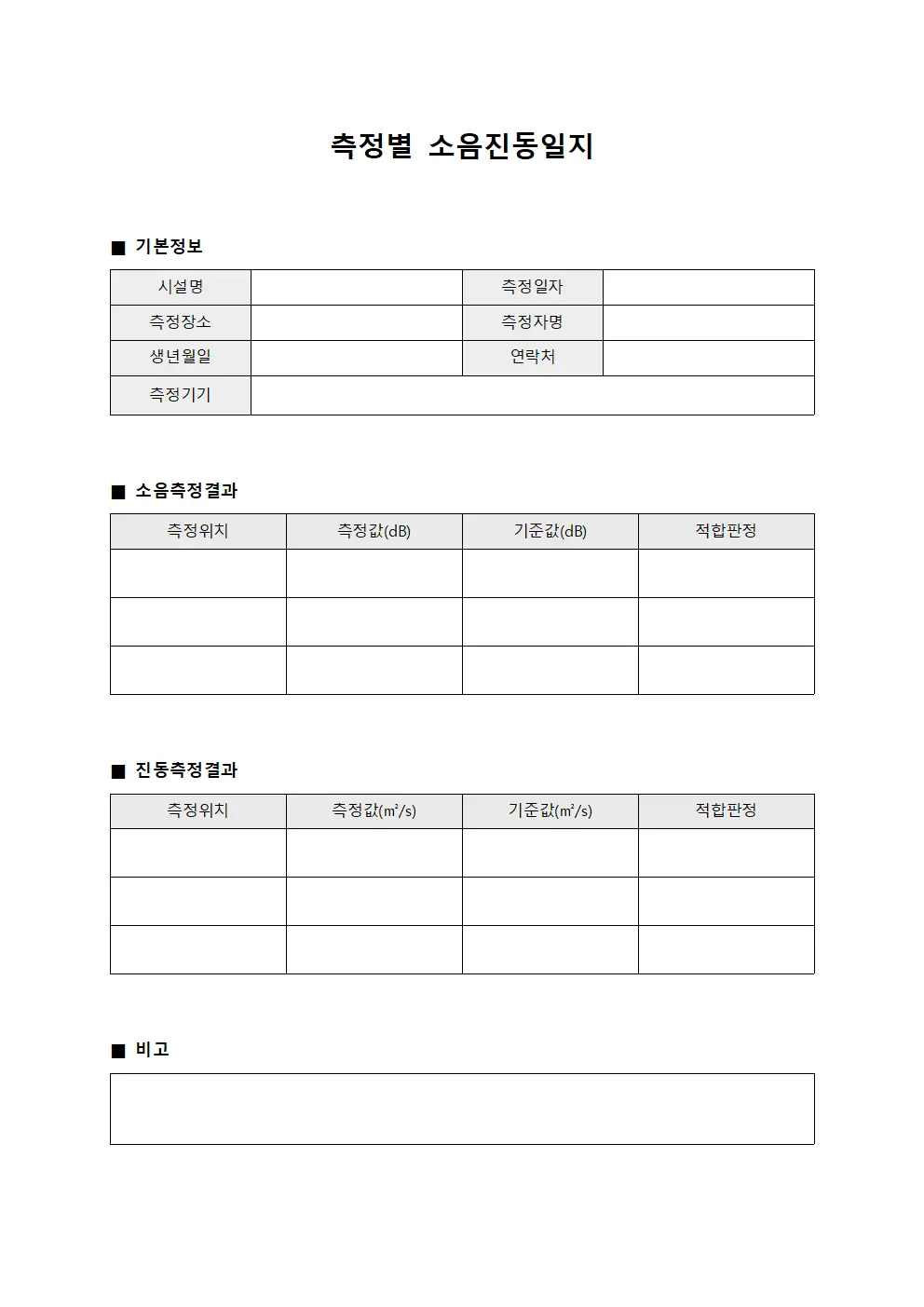 측정별 소음진동일지