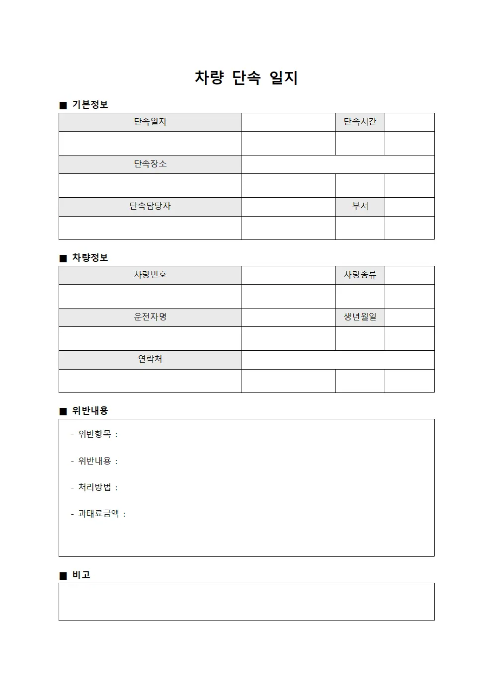 차량 단속 일지